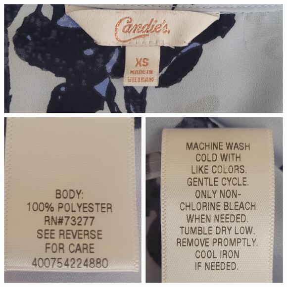 Candies Blue Floral Hi Lo Button‎ Up Roll Tab Sleeves Flowercore Bloomcore XS - Picture 4 of 7